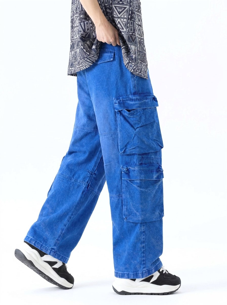 Blue Heavyweight Garment-Washed Cargo Pants