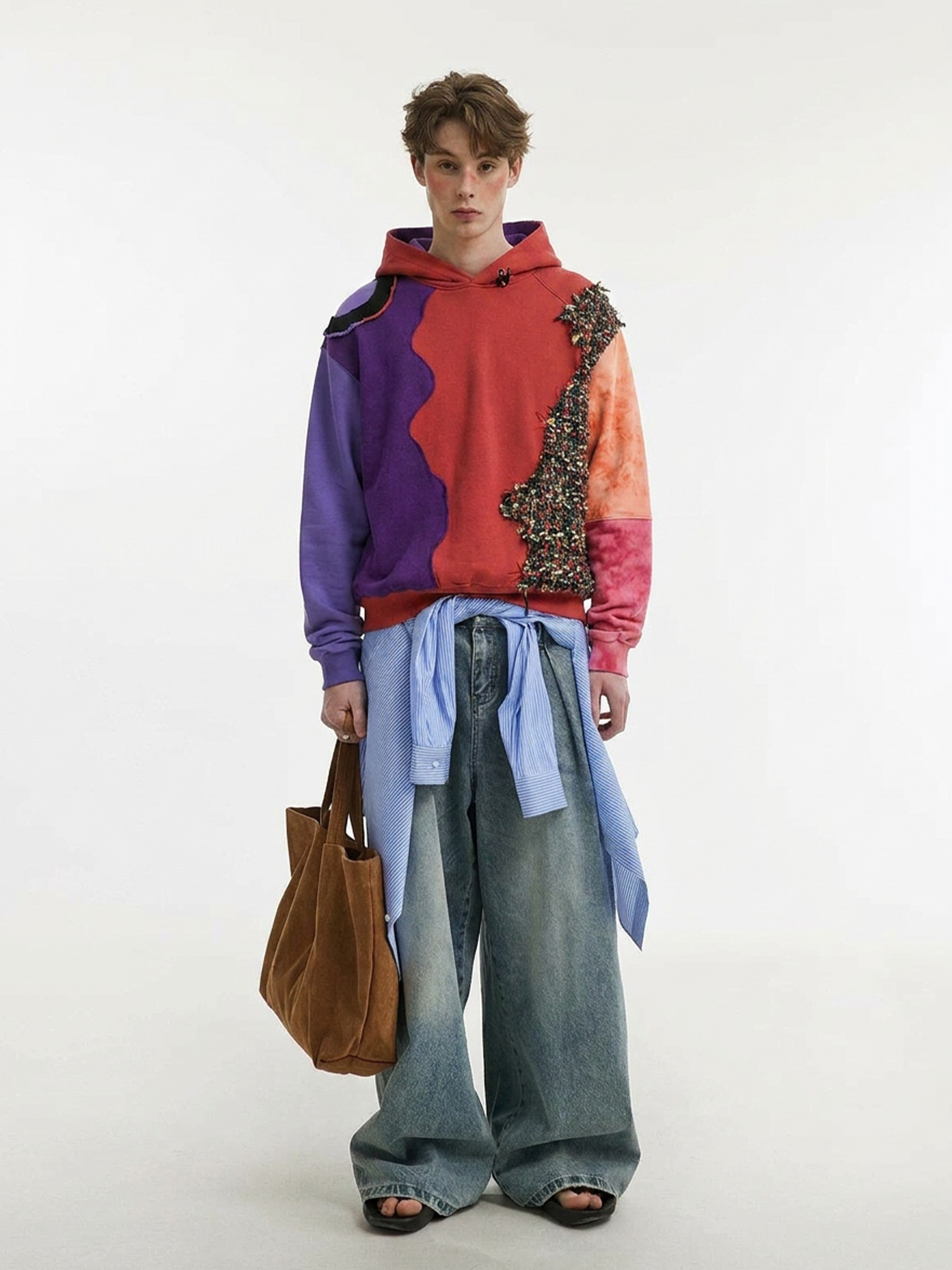 Knit Color-Block Vintage Hoodie