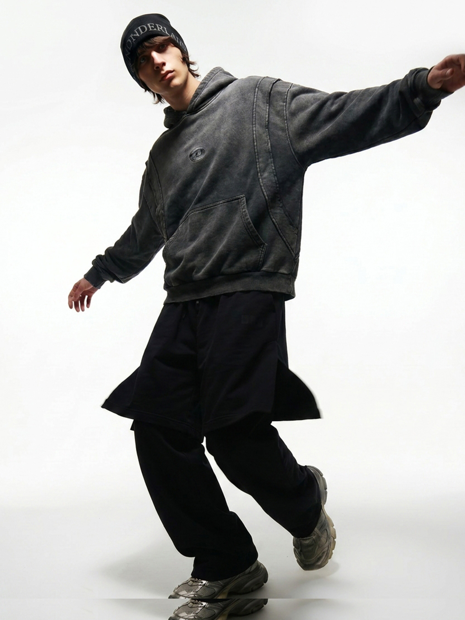 Garment-Washed Color-Block Vintage Hoodie