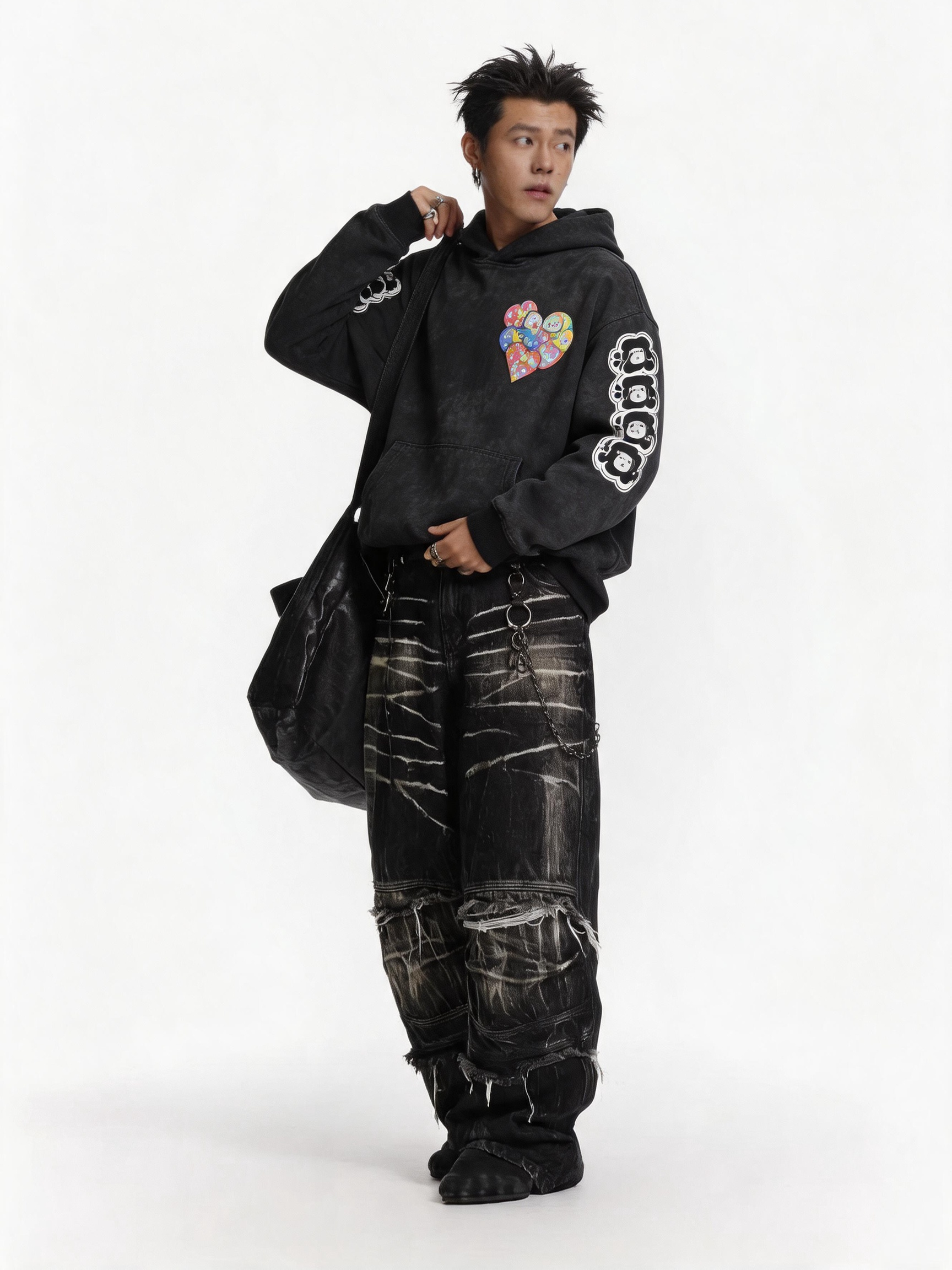 Embroidered Printed Vintage Hoodie