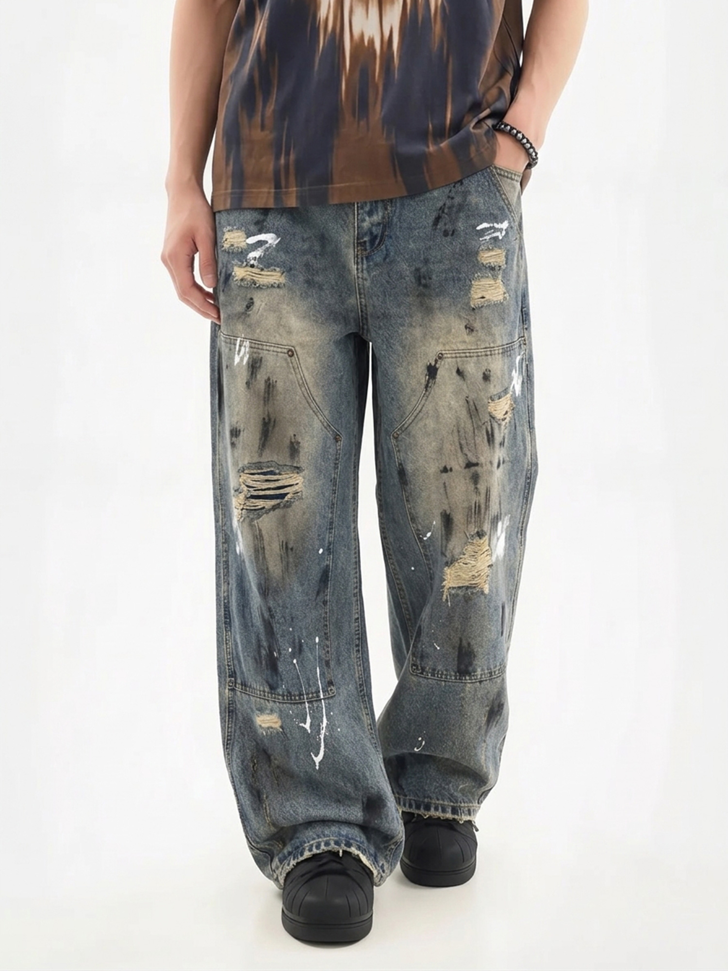Distressed Hand-Drawn Vintage Jeans