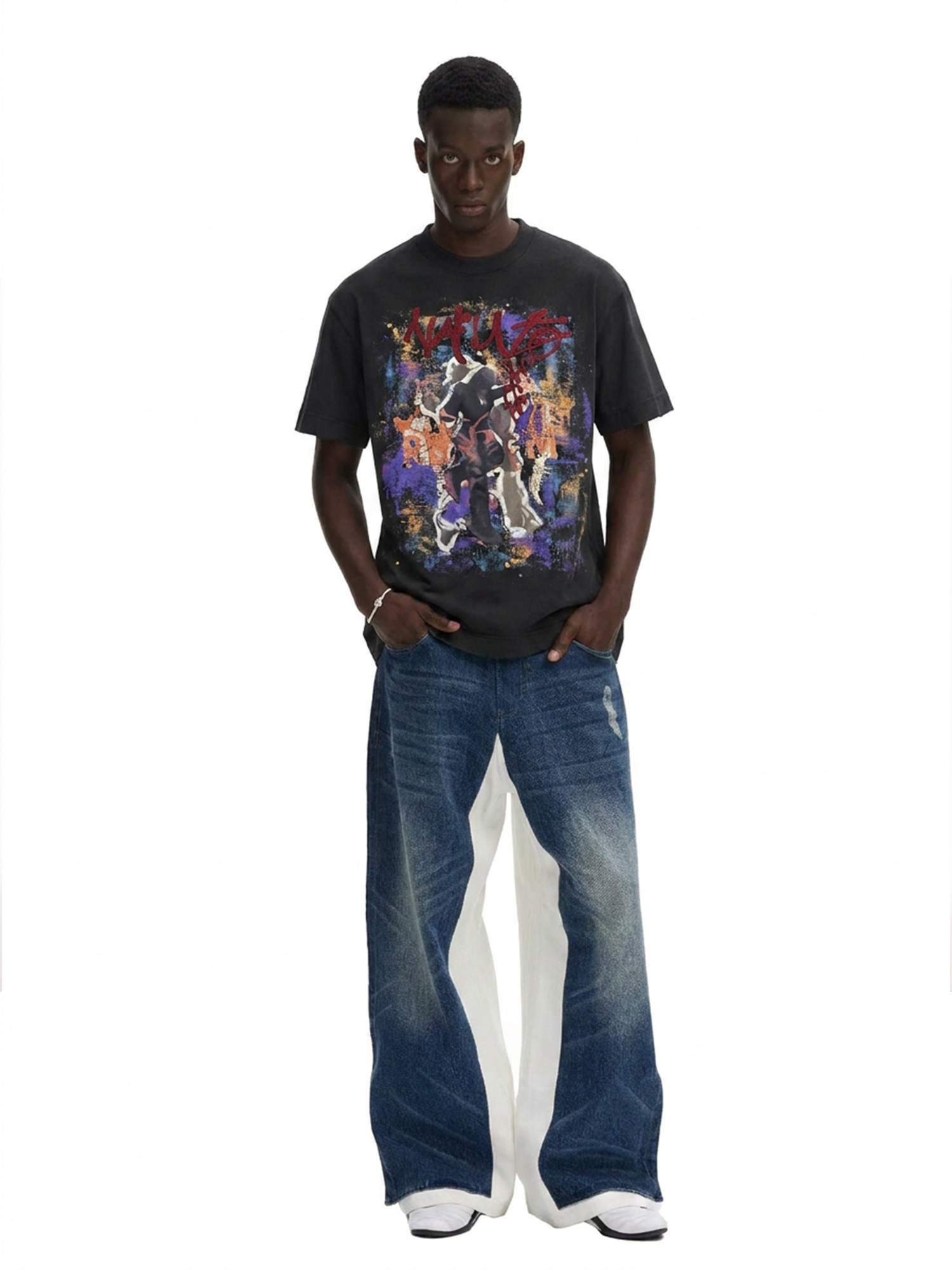 American Vintage Embroidered Printed Acid-Wash Tee