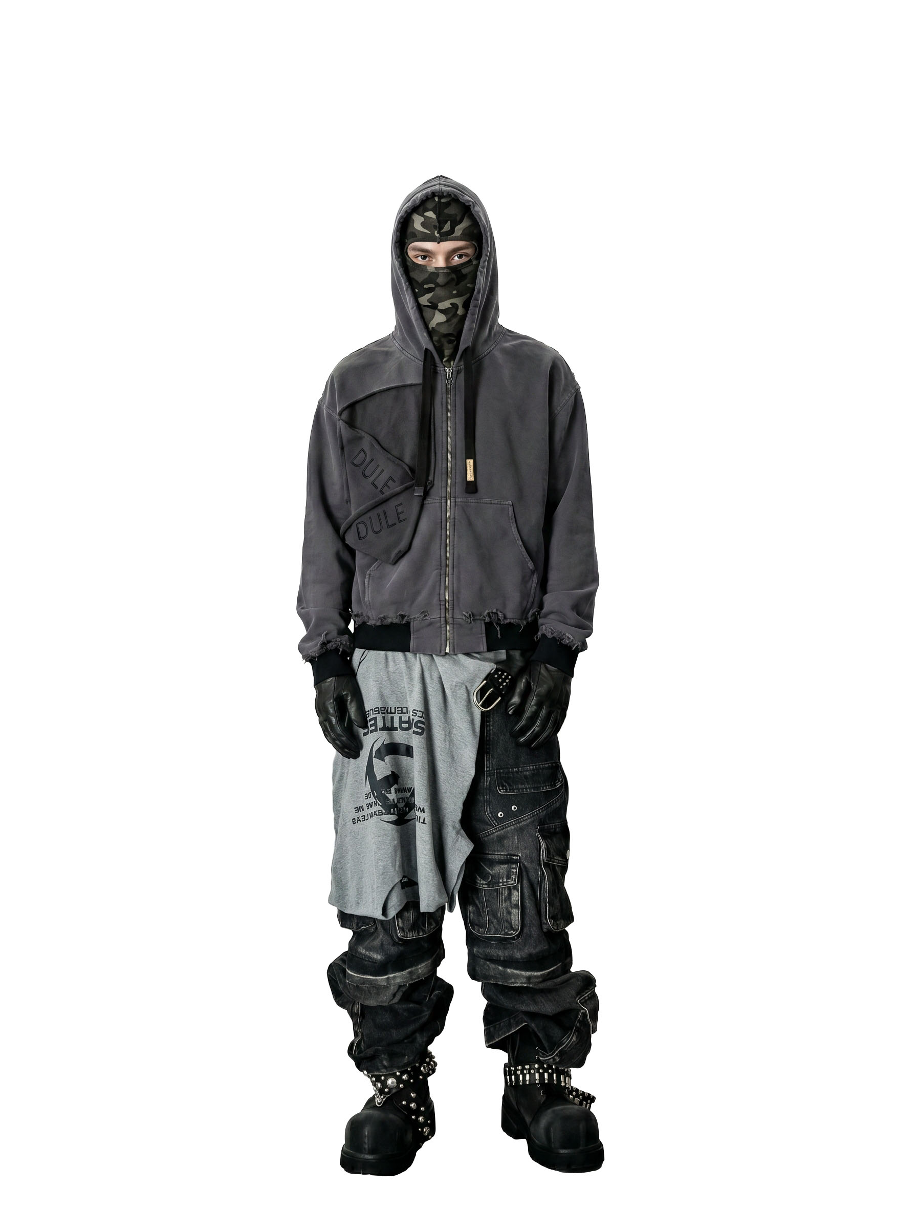 Distressed Embroidered Acid-Wash Hoodie